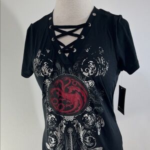 Game Of Thrones House Of The Dragon HOT TOPIC Lace up V neck Tee Size Small